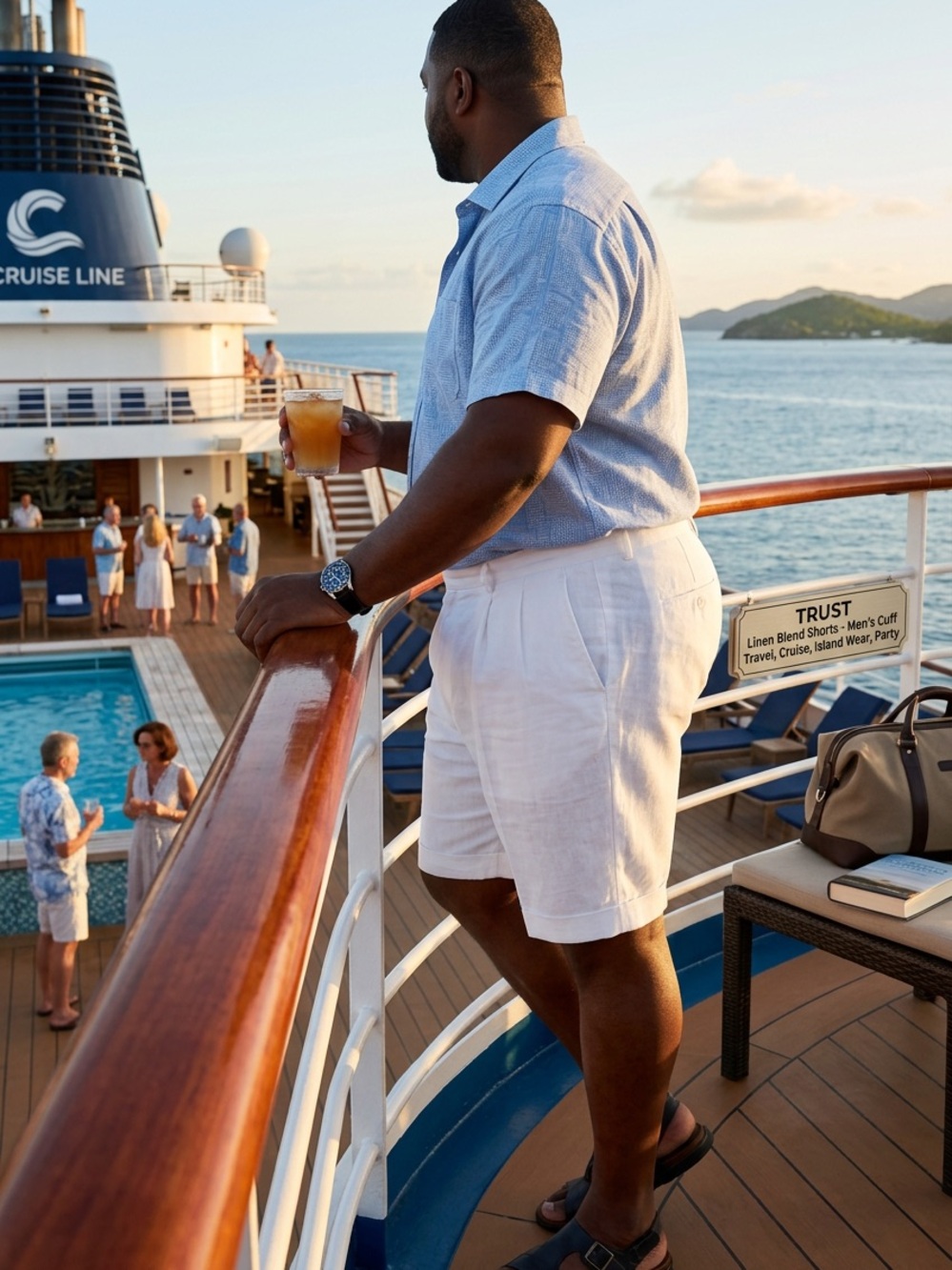 TRUST Linen Blend Shorts Men’s W48 Cuff Travel, Cruise, Island Wear, Party